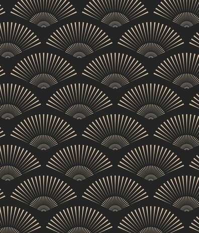 Retro-Tapete Art Deco Muscheln, schwarz, waschbar Retro-Tapete Art Deco Muscheln, schwarz, waschbar