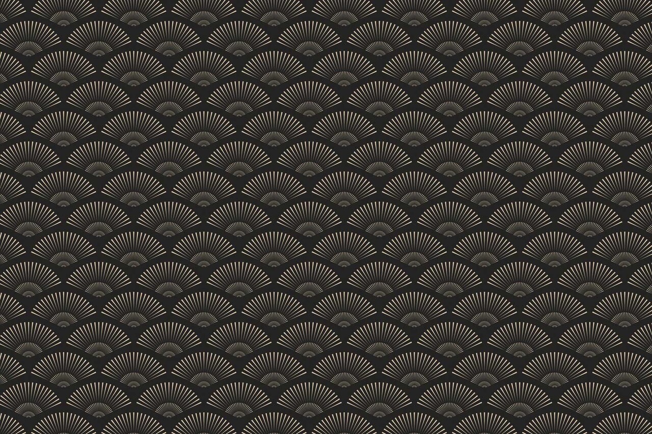 Retro wallpaper Art Deco Shells, black, washable Retro wallpaper Art Deco Shells, black, washable