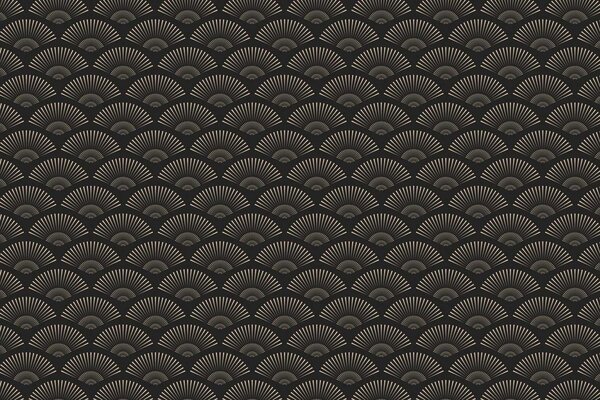 Retro behang Art Deco Shells, zwart, afwasbaar