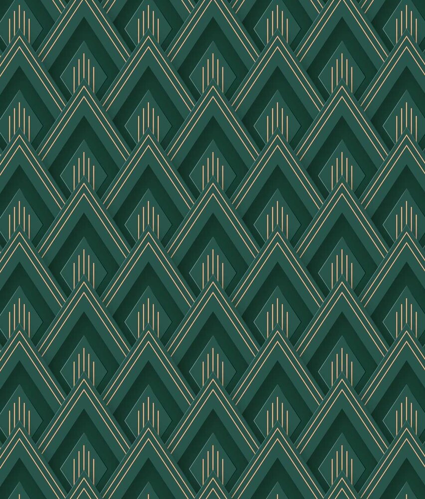 Retro-Tapete Emerald Deco Essence, grün, waschbar Retro-Tapete Emerald Deco Essence, grün, waschbar