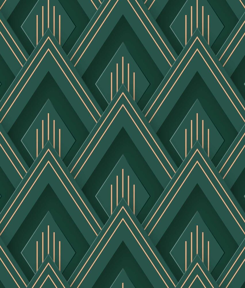 Retro-Tapete Emerald Deco Essence, grün, waschbar Retro-Tapete Emerald Deco Essence, grün, waschbar