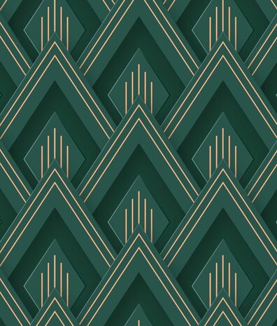 Retro-Tapete Emerald Deco Essence, grün, waschbar Retro-Tapete Emerald Deco Essence, grün, waschbar