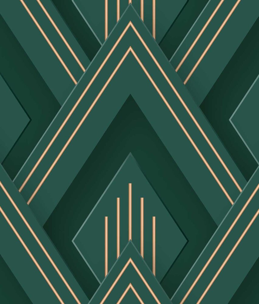 Retro-Tapete Emerald Deco Essence, grün, waschbar Retro-Tapete Emerald Deco Essence, grün, waschbar