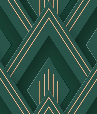 Retro-Tapete Emerald Deco Essence, grün, waschbar Retro-Tapete Emerald Deco Essence, grün, waschbar