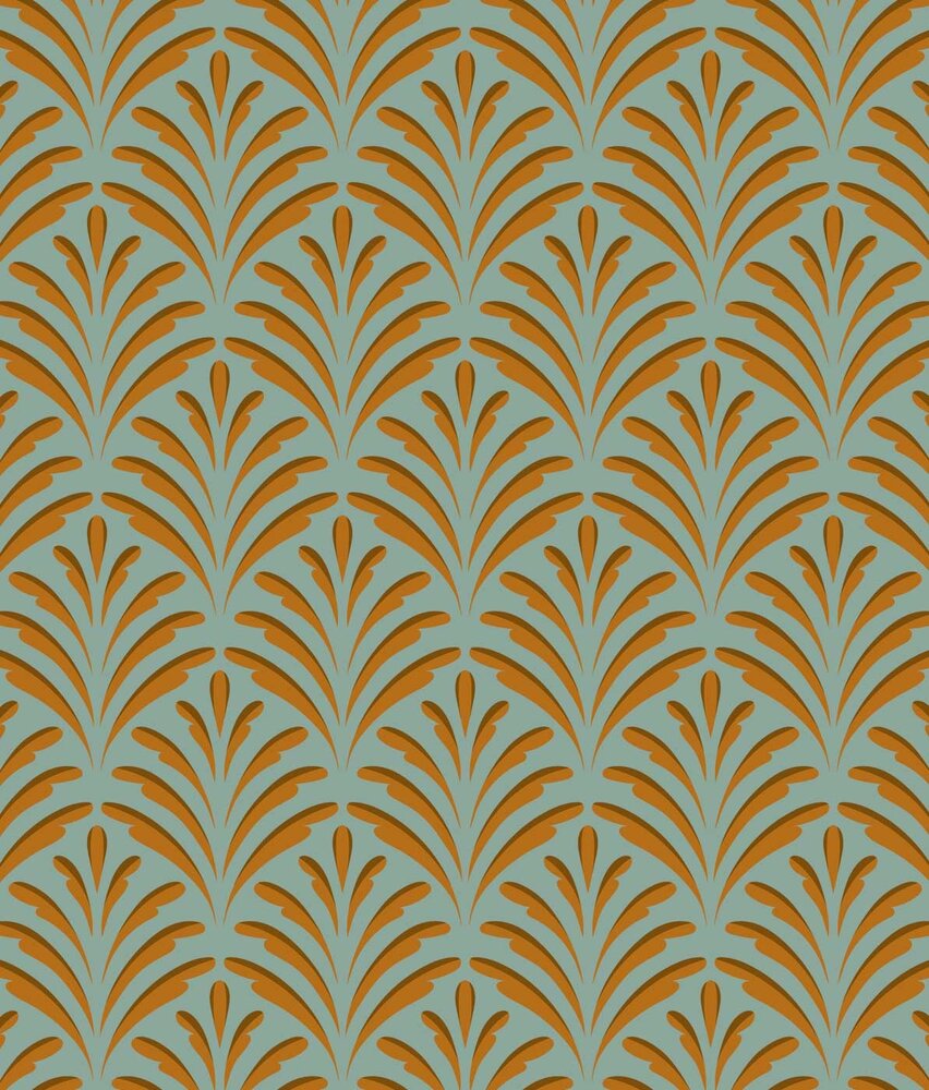 Retro behang Gilded Leaf Elegance, groen, afwasbaar Retro behang Gilded Leaf Elegance, groen, afwasbaar