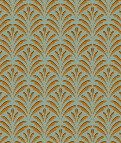 Retro-Tapete Gilded Leaf Elegance, grün, waschbar Retro-Tapete Gilded Leaf Elegance, grün, waschbar