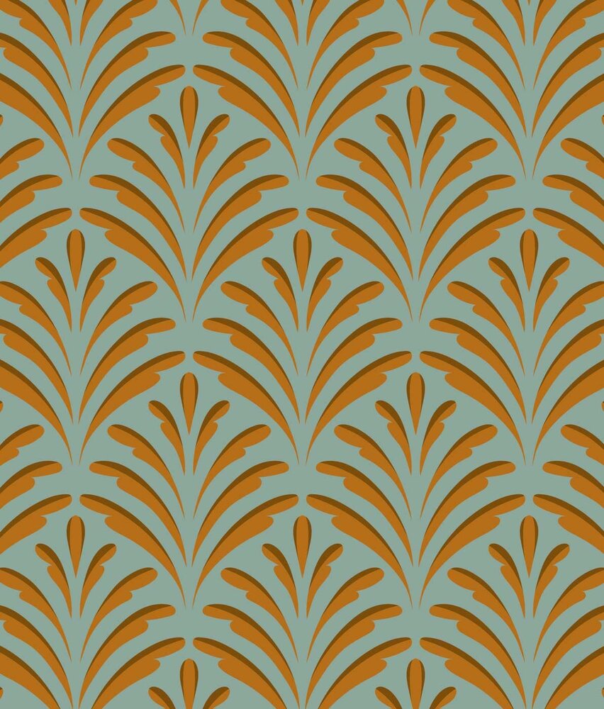 Retro behang Gilded Leaf Elegance, groen, afwasbaar Retro behang Gilded Leaf Elegance, groen, afwasbaar