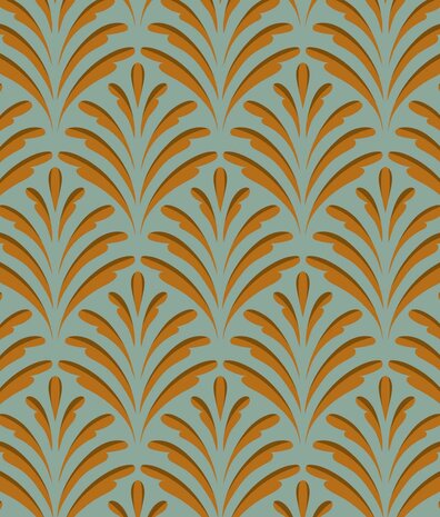 Retro behang Gilded Leaf Elegance, groen, afwasbaar Retro behang Gilded Leaf Elegance, groen, afwasbaar