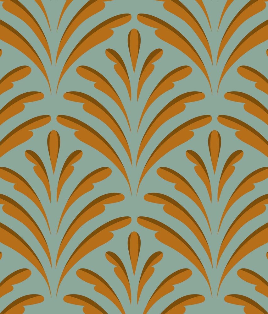 Retro-Tapete Gilded Leaf Elegance, grün, waschbar Retro-Tapete Gilded Leaf Elegance, grün, waschbar