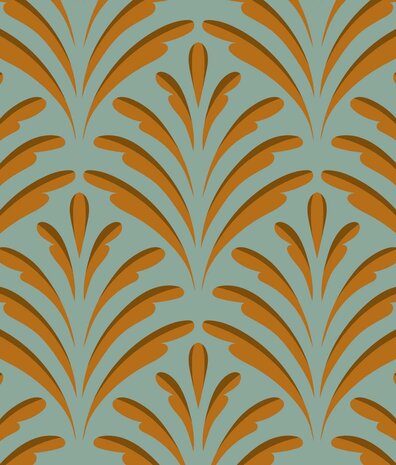 Retro-Tapete Gilded Leaf Elegance, grün, waschbar Retro-Tapete Gilded Leaf Elegance, grün, waschbar