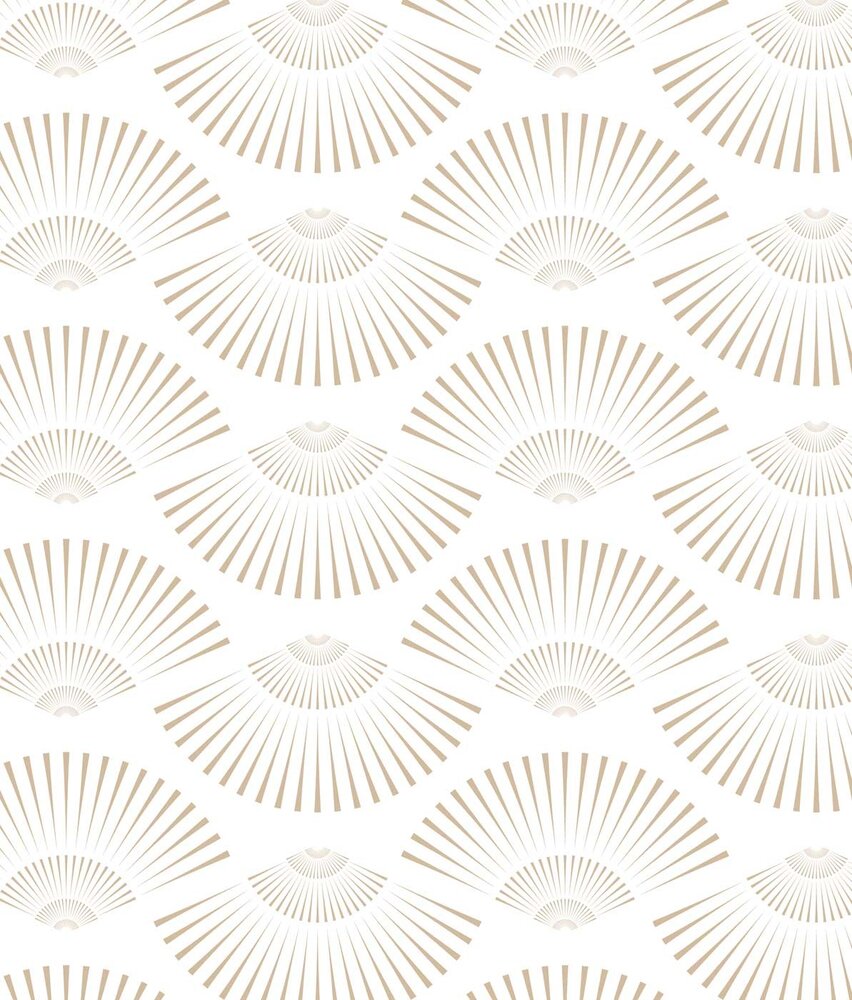 Retro behang Art Deco Shells, wit, afwasbaar Retro behang Art Deco Shells, wit, afwasbaar