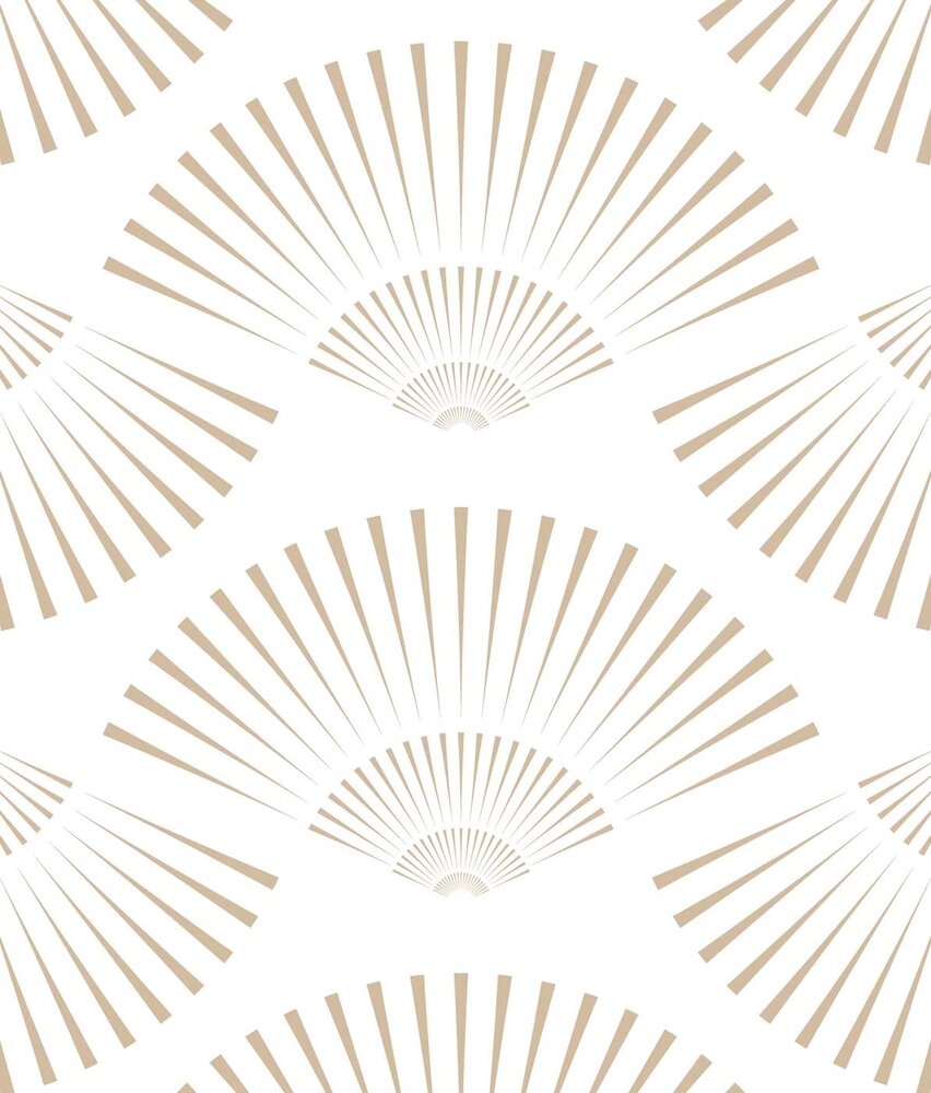 Retro behang Art Deco Shells, wit, afwasbaar Retro behang Art Deco Shells, wit, afwasbaar