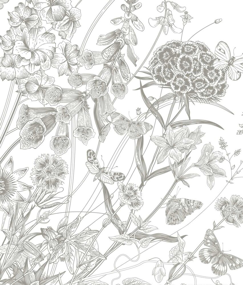 Bloemen behang Blossom Meadow, zwart-wit, afwasbaar