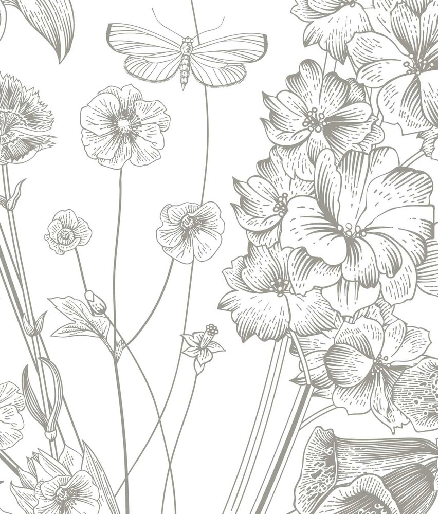 Bloemen behang Blossom Meadow, zwart-wit, afwasbaar