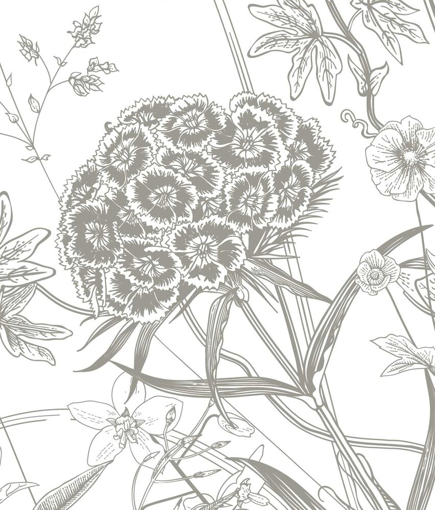 Bloemen behang Blossom Meadow, zwart-wit, afwasbaar