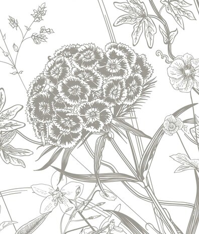Bloemen behang Blossom Meadow, zwart-wit, afwasbaar
