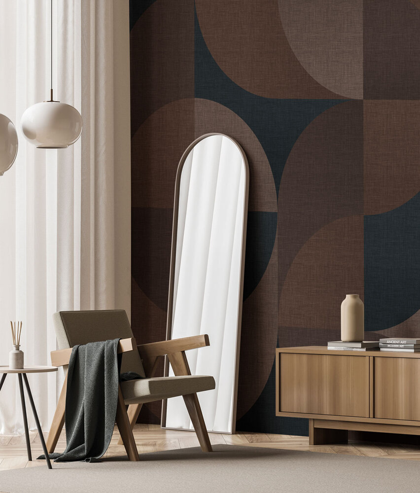 Retro-Tapete Midcentury Shades, braun, waschbar Retro-Tapete Midcentury Shades, braun, waschbar