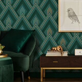 Retro-Tapete Emerald Deco Essence, grün, waschbar Retro-Tapete Emerald Deco Essence, grün, waschbar