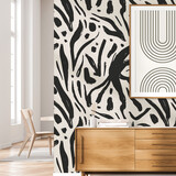 Grafisch behang Monochrome Blossom, zwart-wit, afwasbaar Grafisch behang Monochrome Blossom, zwart-wit, afwasbaar