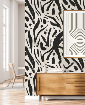 Grafisch behang Monochrome Blossom, zwart-wit, afwasbaar Grafisch behang Monochrome Blossom, zwart-wit, afwasbaar