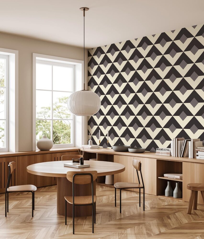 Grafische Tapete Symmetrical Fusion, grau, waschbar Grafische Tapete Symmetrical Fusion, grau, waschbar