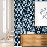 Retro behang Sakura Splendor, blauw, afwasbaar