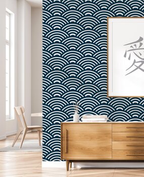 Retro behang Sakura Splendor, blauw, afwasbaar Retro behang Sakura Splendor, blauw, afwasbaar