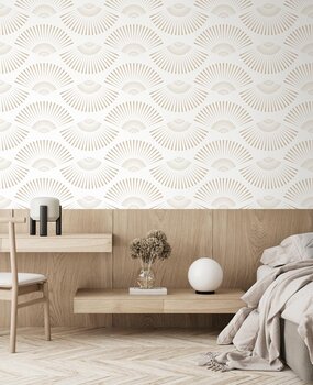 Retro behang Art Deco Shells, wit, afwasbaar Retro behang Art Deco Shells, wit, afwasbaar