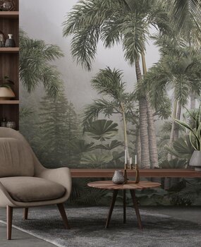 Jungle fotobehang Tropical Mist Oasis, afwasbaar Jungle fotobehang Tropical Mist Oasis, afwasbaar