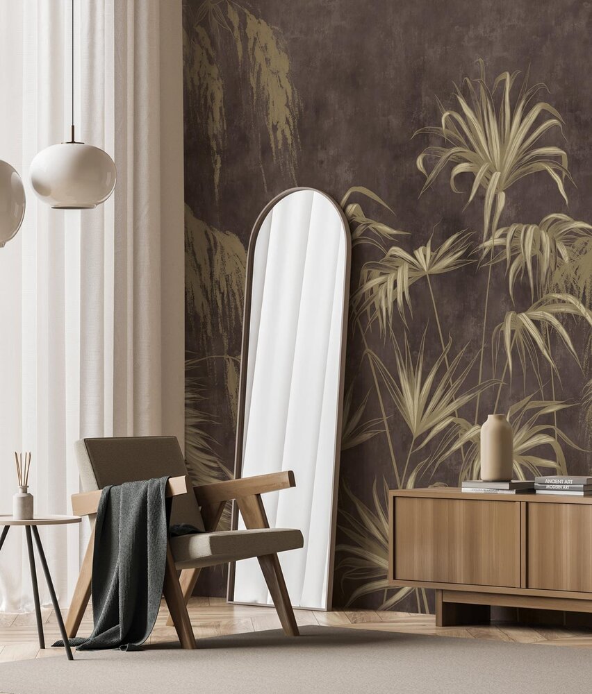 Vintage wallpaper Jungle Vibes, brown, washable