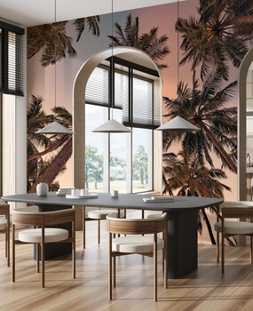 Palm behang Tropical Miami Bliss, roze, afwasbaar Palm behang Tropical Miami Bliss, roze, afwasbaar