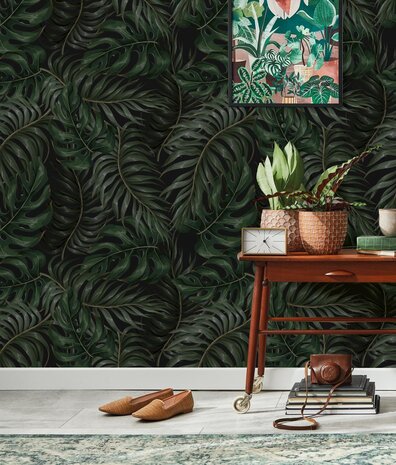 Leaves wallpaper Enchanted Wilderness, green, washable
