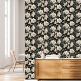 Blumentapete Serene Blossom, schwarz und weiß, waschbar Blumentapete Serene Blossom, schwarz und weiß, waschbar