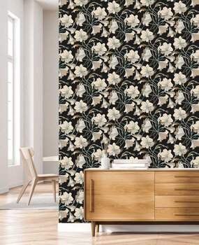 Blumentapete Serene Blossom, schwarz und weiß, waschbar Blumentapete Serene Blossom, schwarz und weiß, waschbar