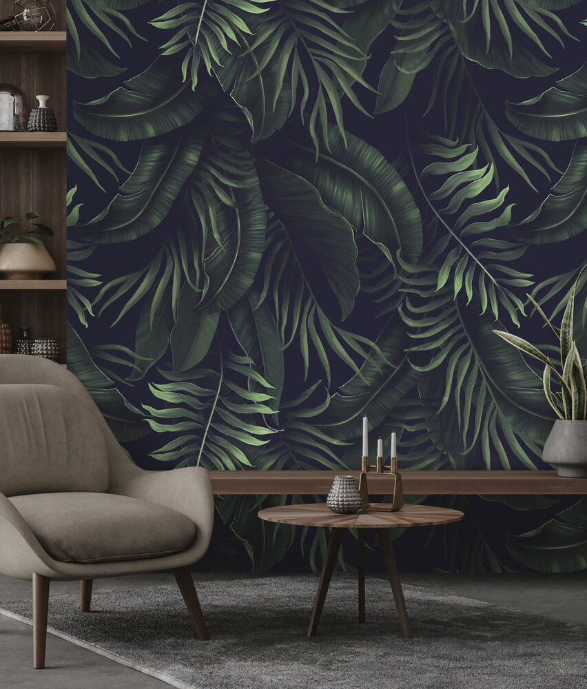 Bladeren behang Vibrant Jungle Harmony, afwasbaar