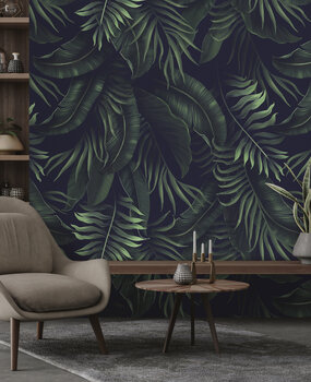 Bladeren behang Vibrant Jungle Harmony, afwasbaar Bladeren behang Vibrant Jungle Harmony, afwasbaar
