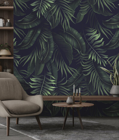 Bladeren behang Vibrant Jungle Harmony, afwasbaar