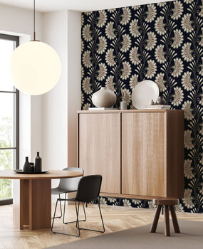 Retro behang Zen Blossom Harmony, zwart, afwasbaar Retro behang Zen Blossom Harmony, zwart, afwasbaar