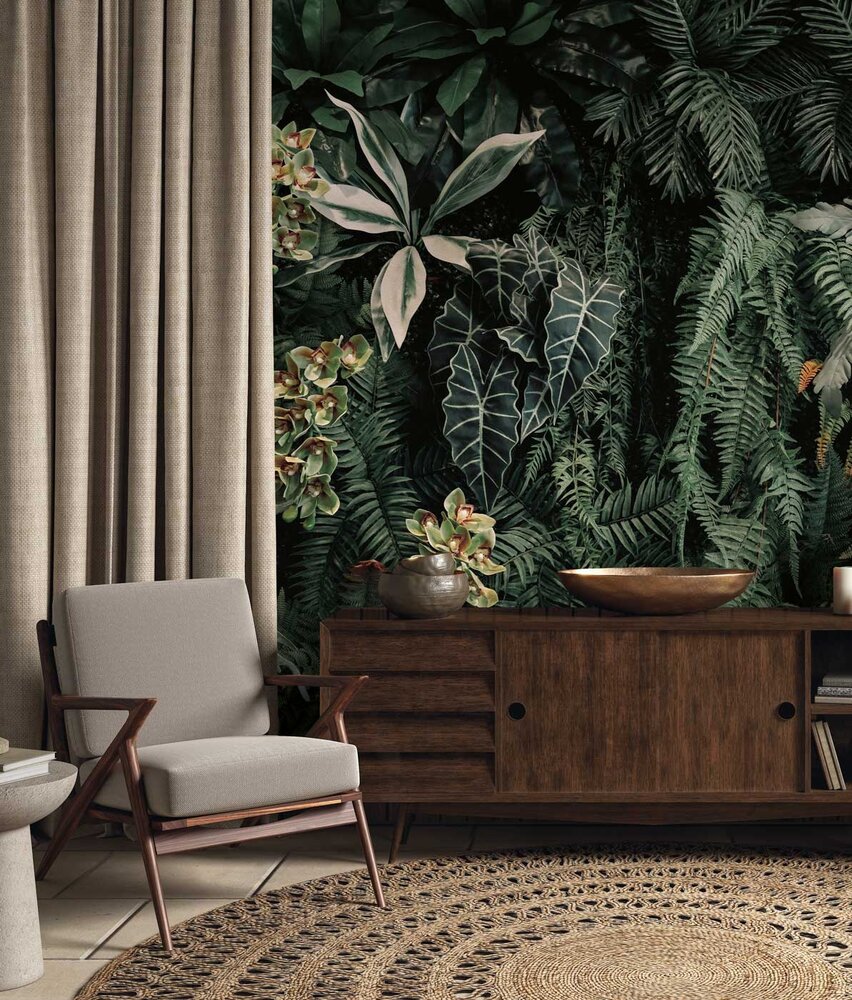 Bladeren behang Cascading Garden, groen, afwasbaar Bladeren behang Cascading Garden, groen, afwasbaar