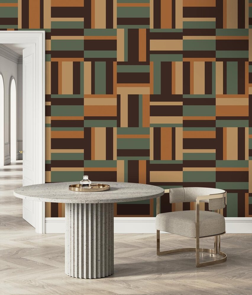 Grafische Tapete Geometric Maze, braun, waschbar Grafische Tapete Geometric Maze, braun, waschbar