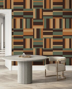 Grafisch behang Geometric Maze, bruin, afwasbaar Grafisch behang Geometric Maze, bruin, afwasbaar
