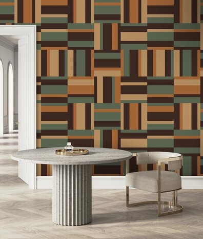 Grafische Tapete Geometric Maze, braun, waschbar Grafische Tapete Geometric Maze, braun, waschbar