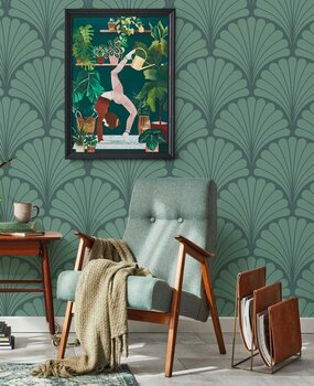 Retro behang Vintage Elegance, groen, afwasbaar Retro behang Vintage Elegance, groen, afwasbaar