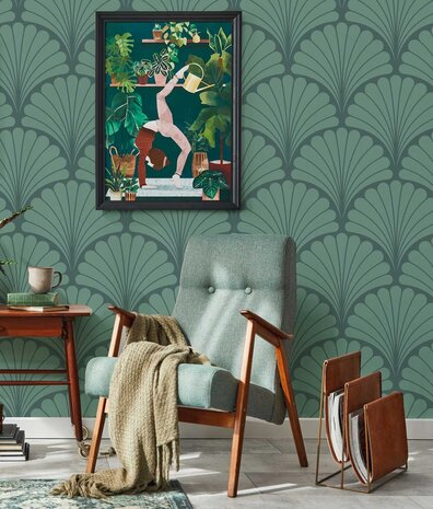 Retro-Tapete Vintage Elegance, grün, waschbar Retro-Tapete Vintage Elegance, grün, waschbar