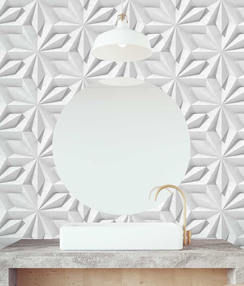 Graphic wallpaper Geometric Harmony, white, washable