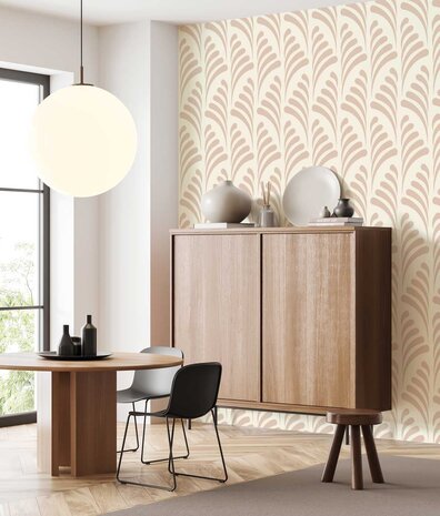 Vintage Tapete Art Deco Blätter, rosa, waschbar