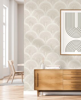 Retro-Tapete Midcentury Curves, beige, waschbar Retro-Tapete Midcentury Curves, beige, waschbar