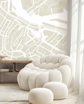 Steden behang Abstract Amsterdam, beige, afwasbaar Steden behang Abstract Amsterdam, beige, afwasbaar