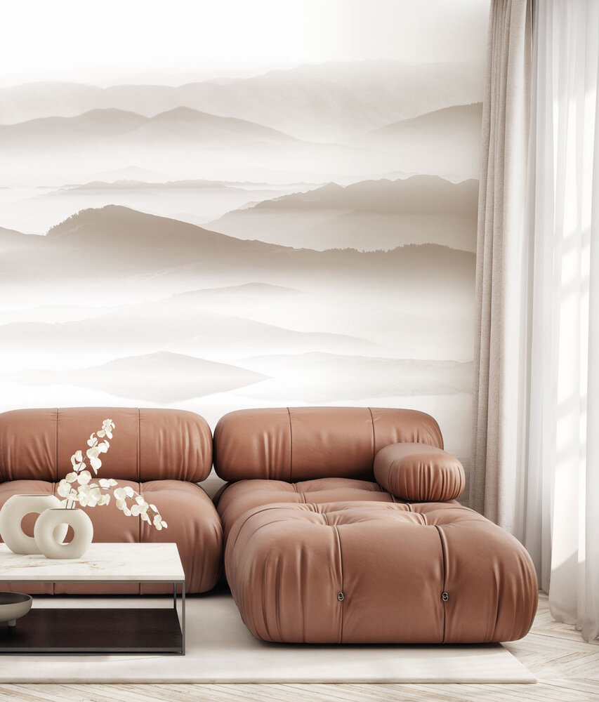 Abstract behang Mountain Mist, beige, afwasbaar Abstract behang Mountain Mist, beige, afwasbaar