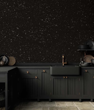 Natural stone wallpaper Terrazzo Bliss, black, washable Natural stone wallpaper Terrazzo Bliss, black, washable